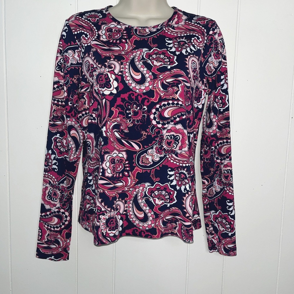 Lands End Long Sleeve Rash Guard Swim Tee Women's XS Top Shirt Beach Paisley UPF